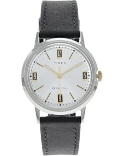 Timex 34 Mm Marlin Handwind Leather Strap Watch