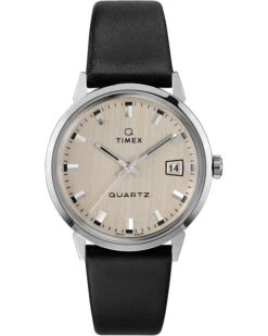 Timex 35 Mm Q 1978 Date Reissue Leather Strap Watch