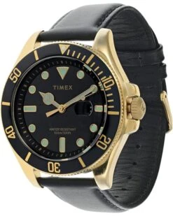 Timex 43 Mm Harborside Coast 3-Hand Leather Strap Watch