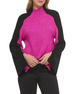 DKNY Long Sleeve Color-Block Funnel Neck Sweater
