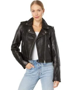 Avec Les Filles Vintage Wash Cropped Leather Biker